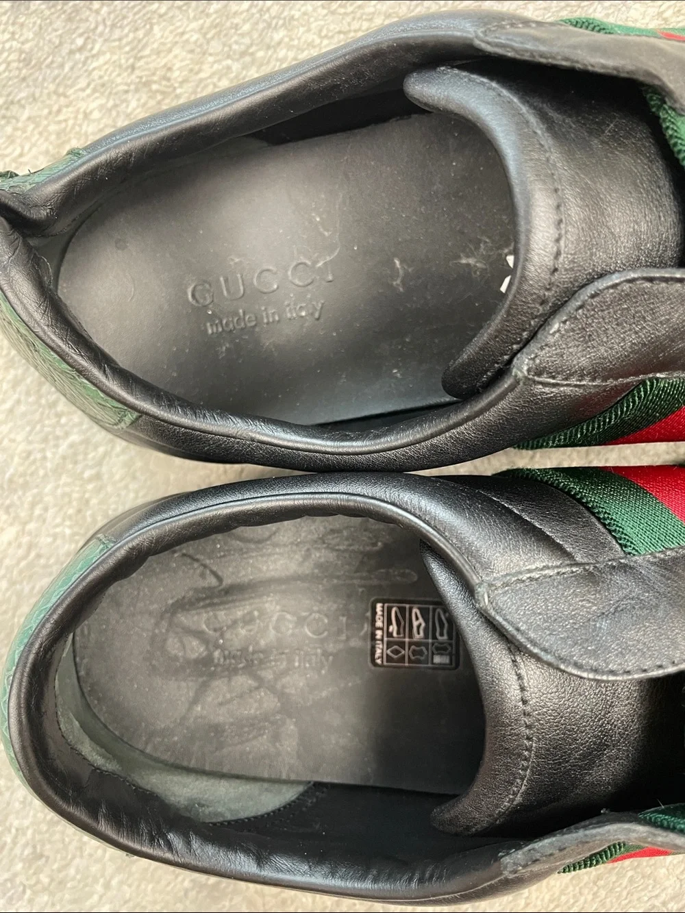 Gucci Miro Soft Web Ace Leather Slip On Sneakers Black Mens Sz 10